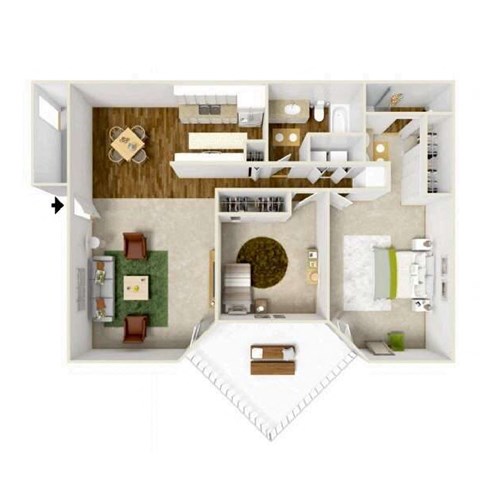 Floor plan for 2 beds, 2 baths, 942 sqft